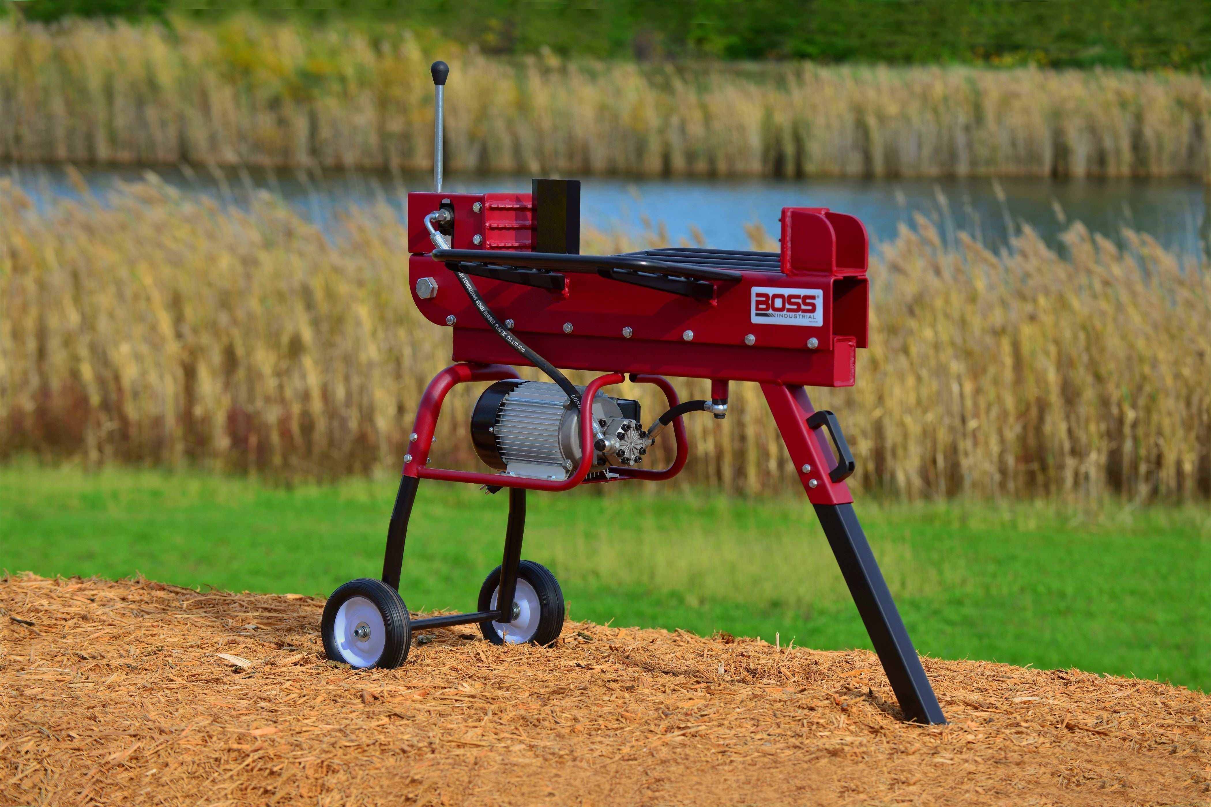 Professional-grade compact electric log splitter with 10-ton force, 2.5 HP motor, and portable design.