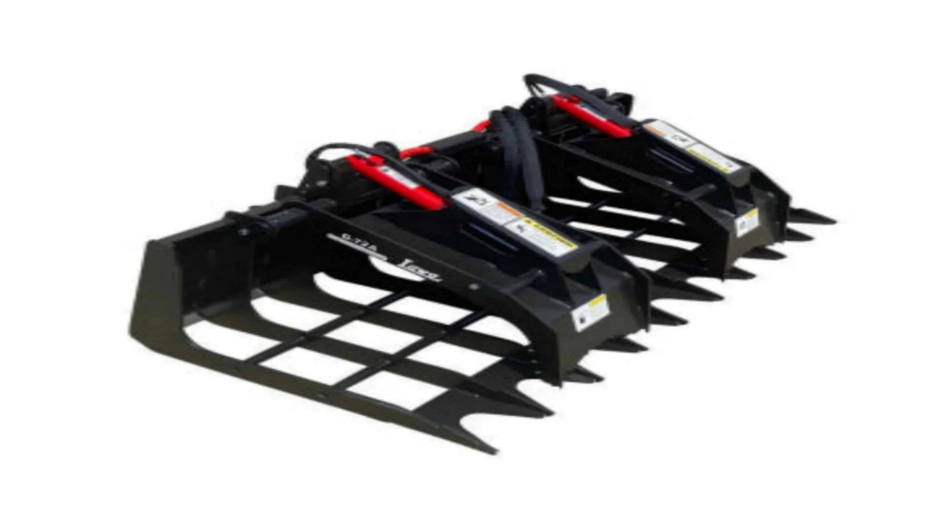 Lowe G-84A Skid Steer Grapple with quick attach, heavy-duty strength, 84-inch width, and greaseable hinges.