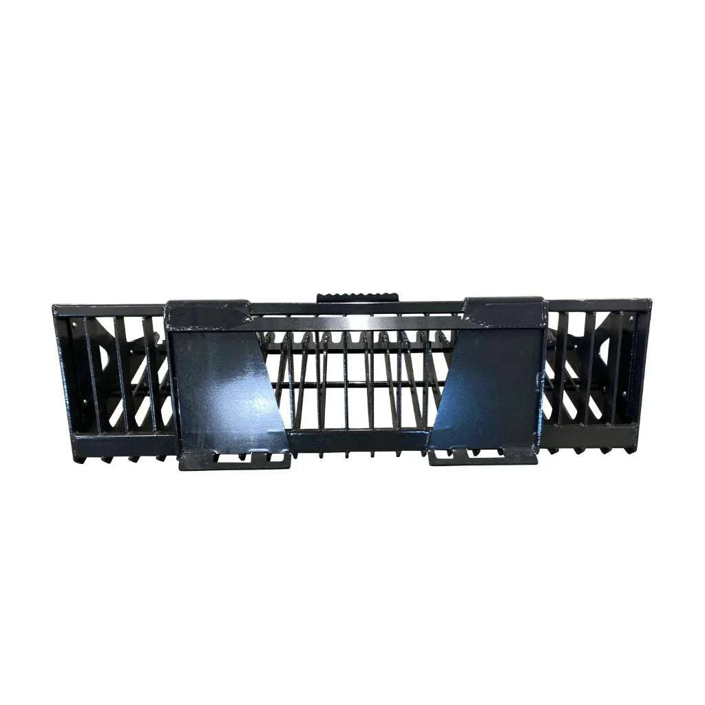 Stout Skid Steer 5550 Series Rock Bucket with 3-inch tine spacing and bolt-on side option for efficient rock and debris sifting.