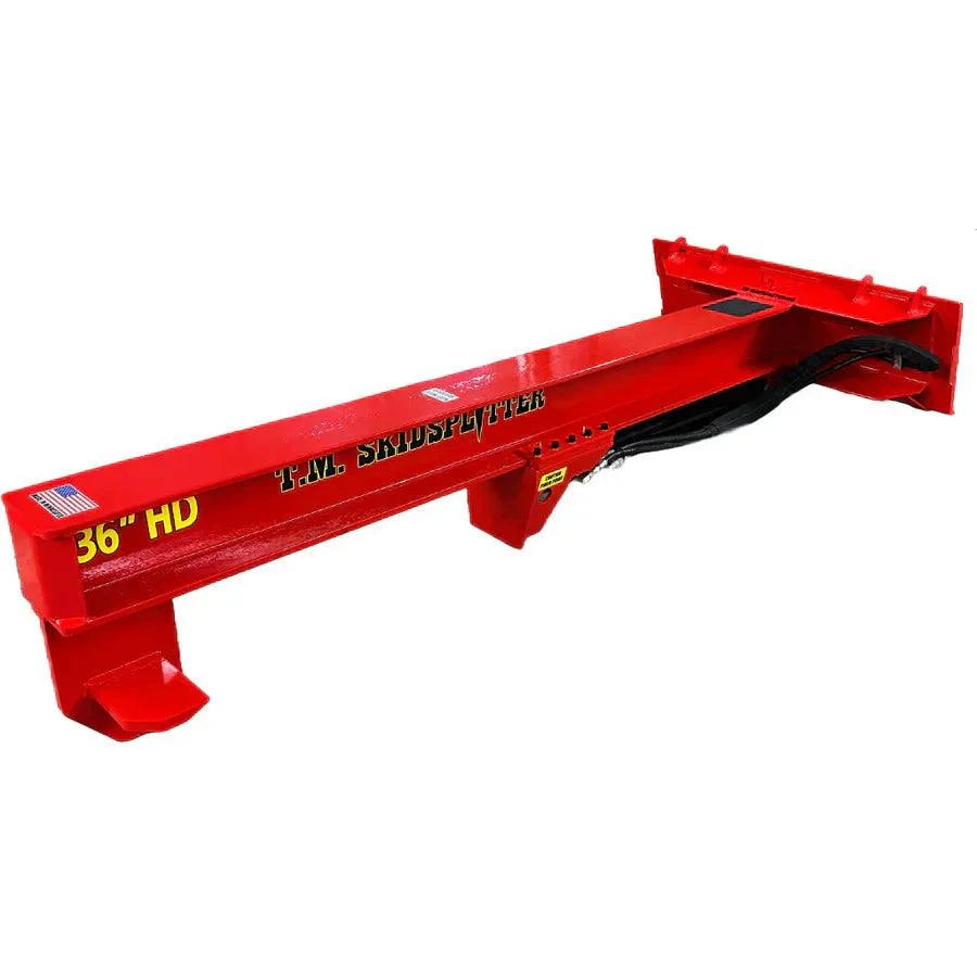 36-inch HD wood splitter with 4-way wedge for skid steer, made in USA.