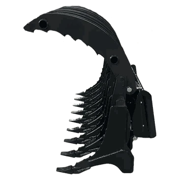 Stout XHD Root Rake Clam Grapple in black, made with high-strength steel for skid steer quick attach, ideal for heavy-duty tasks.