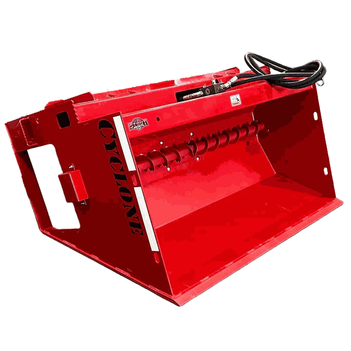 Skid Steer Quick Attach Stout Cyclone 60" Spreader for sand, salt, and fertilizer distribution with 18.3 cubic feet capacity.