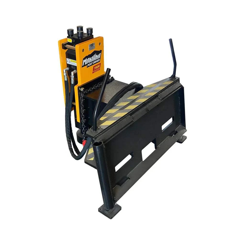 Montana 750R Post Driver, high-performance fence-building tool for efficient post driving, 500-900 blows/minute, heavy-duty and versatile, universal skid steer mount.