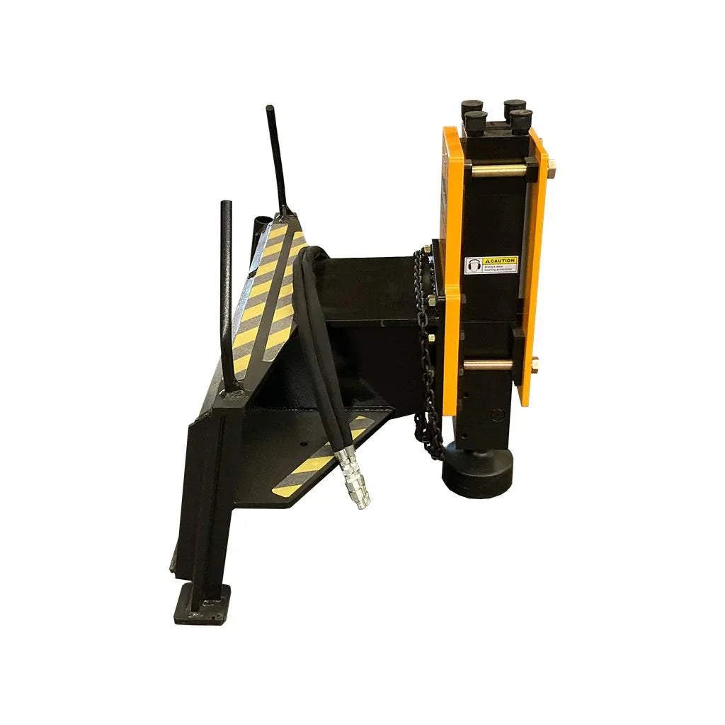 750R Montana Post Driver with universal skid steer quick attach mount, designed for efficient fence building with flat or domed tool options.