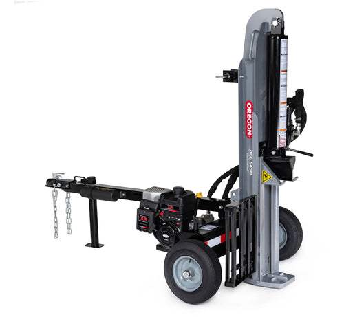 Oregon 30-Ton Gas Log Splitter with Kohler SH265 engine, designed for heavy-duty wood splitting in horizontal and vertical positions.