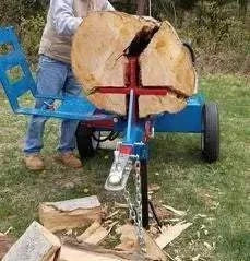 Horizontal log splitter using powerful hydraulic wedge to split large log, featuring Honda GX 13 HP engine and durable construction.