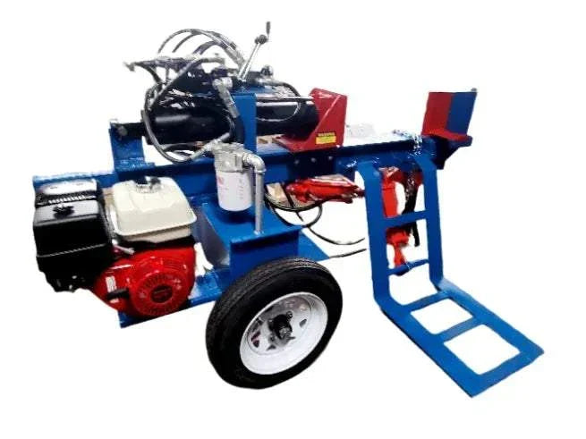 Horizontal 34-ton log splitter with 13 HP Honda GX engine, electric start, and hydraulic system.