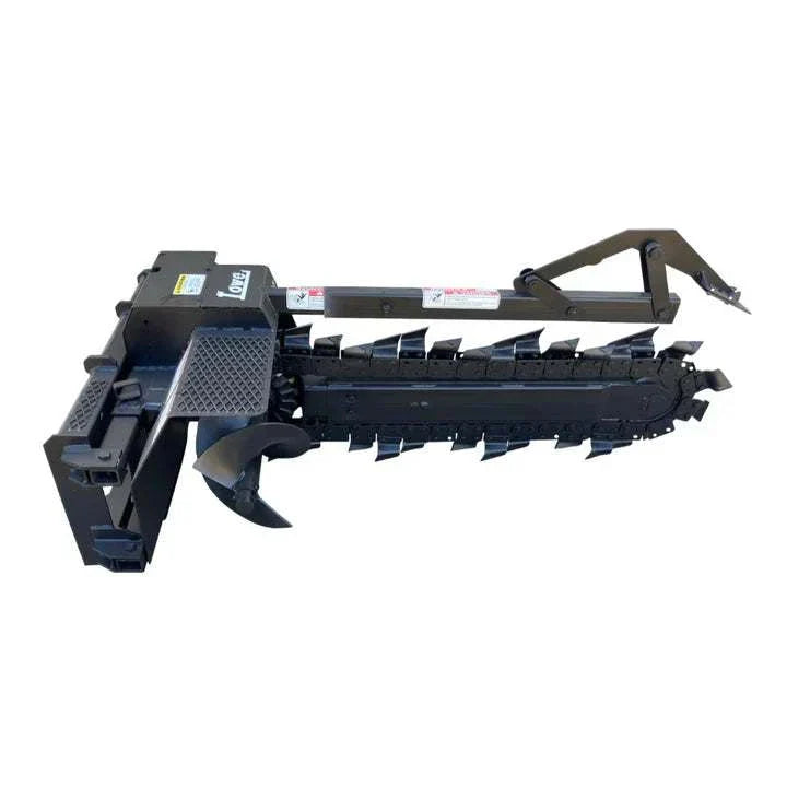 Lowe XR-25 Trencher with universal skid steer quick attach, powerful tool for efficient trenching with 48-inch depth and 6-inch width.